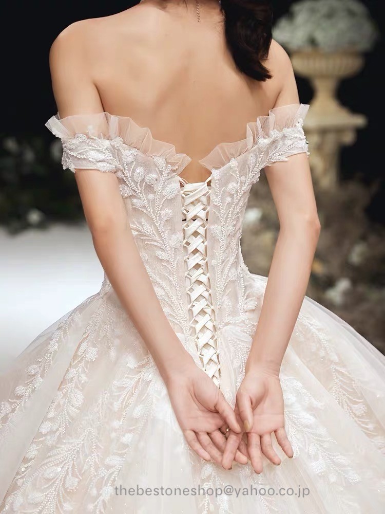 高級 ウエディングドレス お花嫁ドレス プリンセスライン ブライダル 