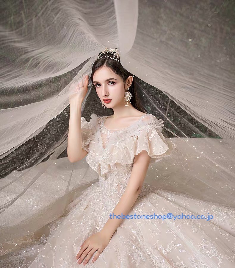 高級 ウエディングドレス お花嫁ドレス プリンセスライン ブライダル 