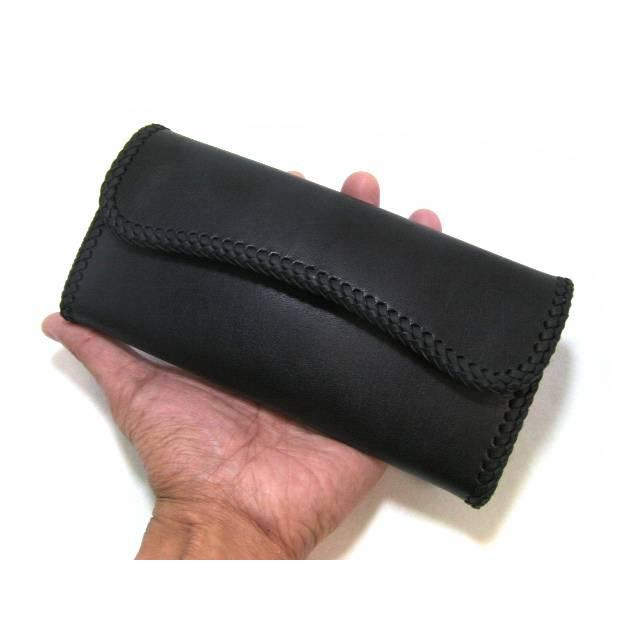 栃木レザー 長財布 メンズ カンガルーレース 編み 黒 THE CASTLE ROCK