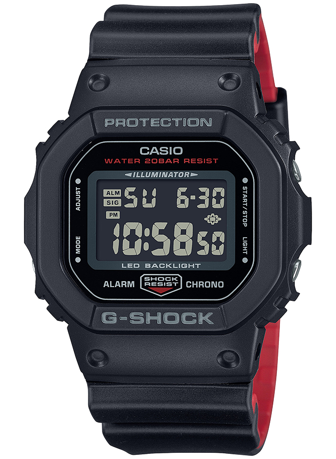 G-SHOCK 5600シリーズ ブラック&レッド DW-5600UHR-1JF メンズ 腕時計 電池式 デジタル スクエア 反転液晶 国内正規品 カシオ｜theclockhouse-y｜02