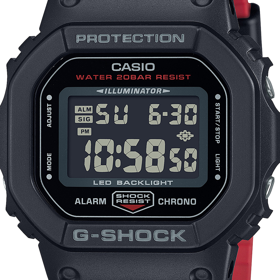 G-SHOCK 5600シリーズ ブラック&レッド DW-5600UHR-1JF メンズ 腕時計 電池式 デジタル スクエア 反転液晶 国内正規品 カシオ｜theclockhouse-y｜03