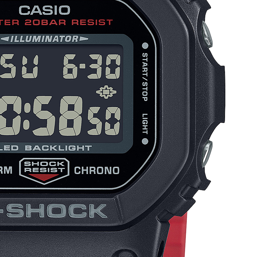G-SHOCK 5600シリーズ ブラック&レッド DW-5600UHR-1JF メンズ 腕時計 電池式 デジタル スクエア 反転液晶 国内正規品 カシオ｜theclockhouse-y｜05
