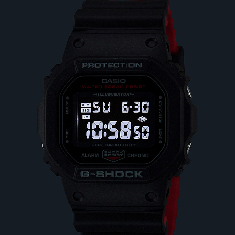 G-SHOCK 5600シリーズ ブラック&レッド DW-5600UHR-1JF メンズ 腕時計 電池式 デジタル スクエア 反転液晶 国内正規品 カシオ｜theclockhouse-y｜06