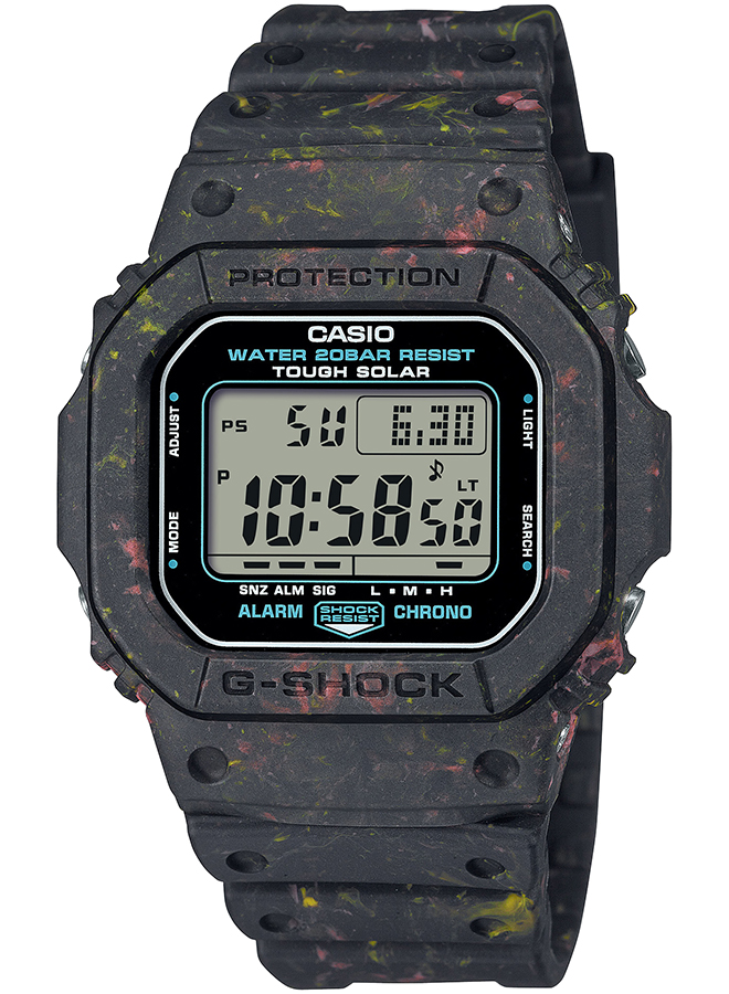 G-SHOCK 5600シリーズ 廃棄樹脂 リサイクル G-5600BG-1JR メンズ 腕時計 ソーラー デジタル 樹脂バンド マッドブラック 国内正規品 カシオ｜theclockhouse-y｜02