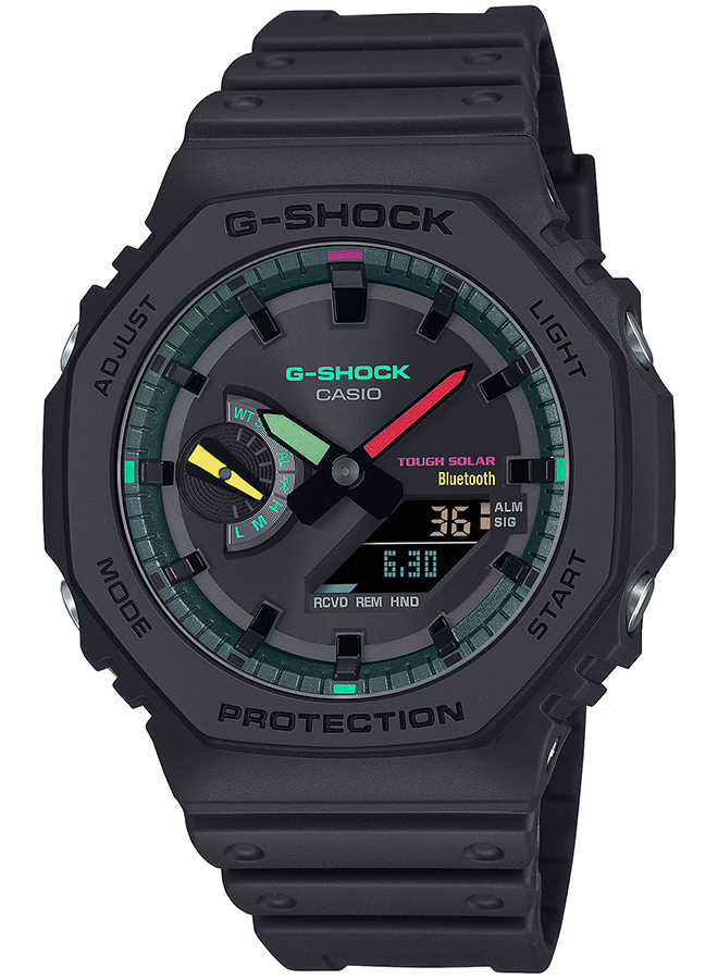 4月6日発売 G-SHOCK Multi Fluorescent color 蛍光色デザイン GA-B2100MF-1AJF メンズ 腕時計 ソーラー Bluetooth アナデジ 反転液晶 ブラック 国内正規品｜theclockhouse-y｜02