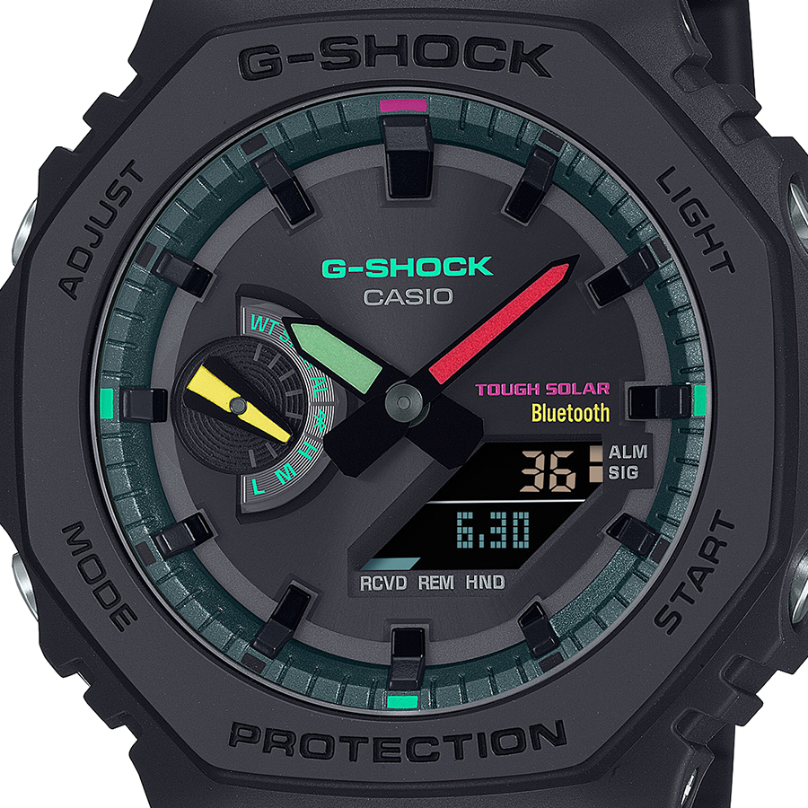 4月6日発売 G-SHOCK Multi Fluorescent color 蛍光色デザイン GA-B2100MF-1AJF メンズ 腕時計 ソーラー Bluetooth アナデジ 反転液晶 ブラック 国内正規品｜theclockhouse-y｜03