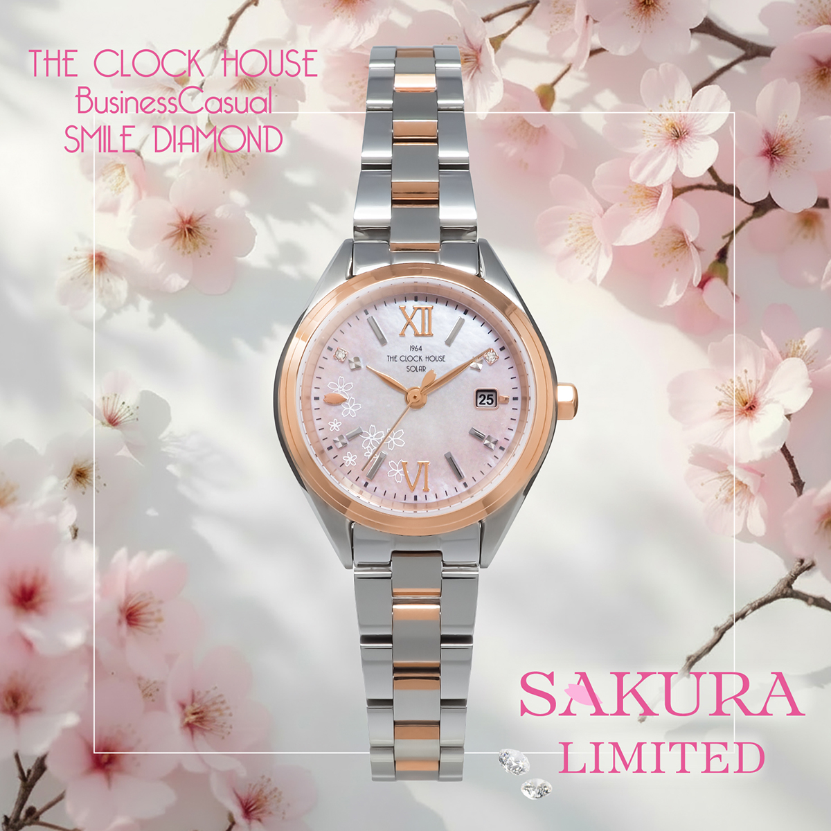ザ・クロックハウス スマイルダイヤモンド SAKURA 限定モデル 2026 LBC1008-PK2ALIM レディース 腕時計 ソーラー 3針 白蝶貝ダイヤル | THE CLOCK HOUSE | 14
