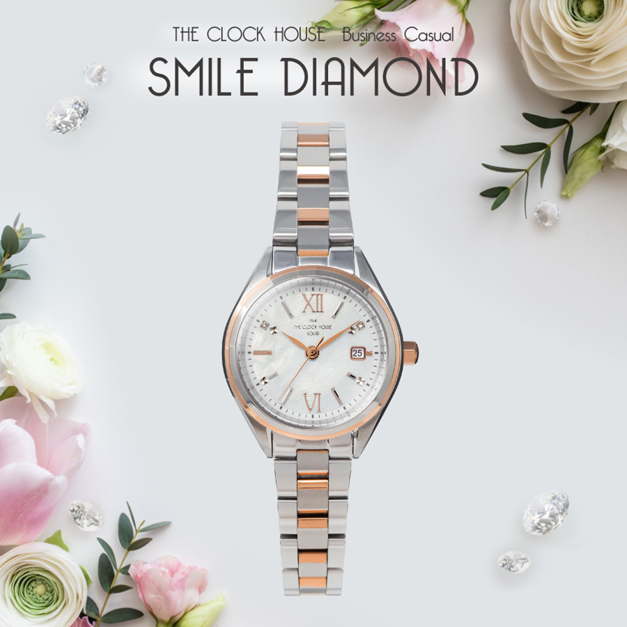 ザ・クロックハウス ビジネスカジュアル スマイルダイヤモンド LBC1008-WH2A レディース 腕時計 ソーラー 3針 ホワイトダイヤル コンビ | THE CLOCK HOUSE | 13