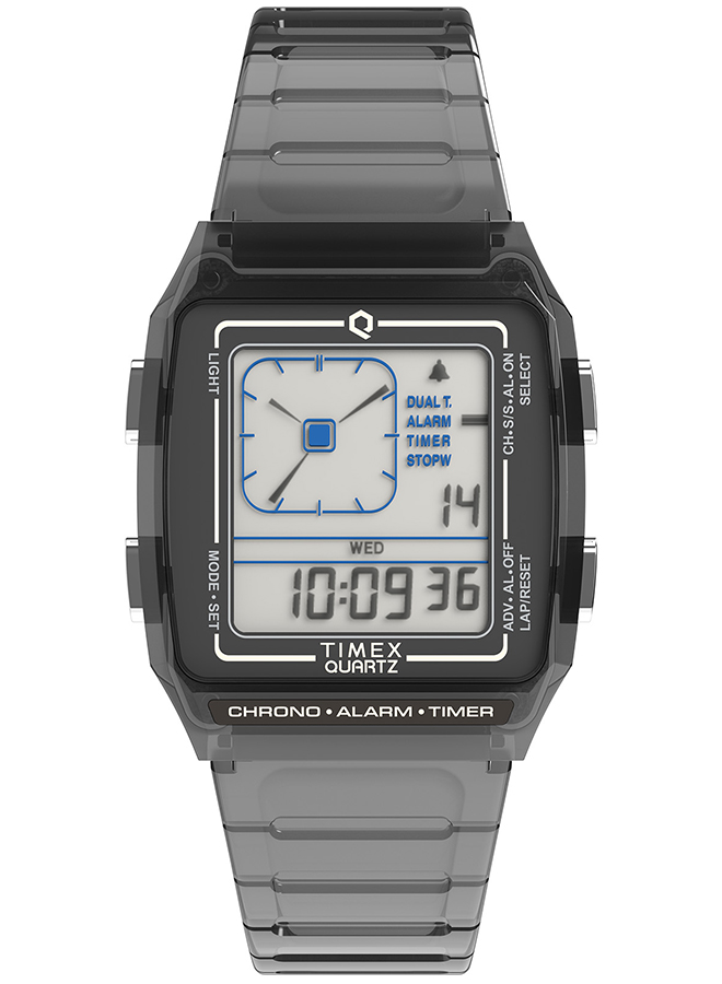 4月19日発売 タイメックス Q LCA トランスパレント TW2W45000 メンズ レディース 腕時計 電池式 デジアナ スケルトン グレー｜theclockhouse-y｜02