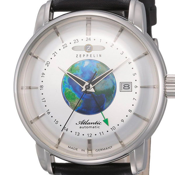 ツェッペリン ATLANTIC アトランティック GMT 8468-1 メンズ 腕時計 自動巻き 機械式 革ベルト ブループラネット 地球｜theclockhouse｜03