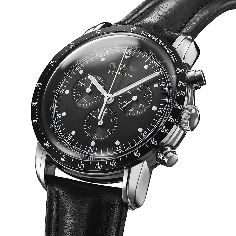 ツェッペリン 100周年記念シリーズ 日本限定モデル 8892-2 メンズ 腕時計 クオーツ クロノグラフ 革ベルト ブラック