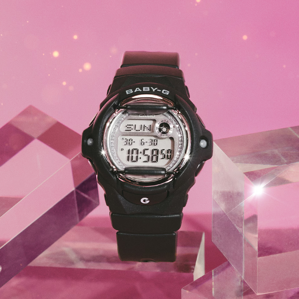 5月15日発売 BABY-G グリッターダイヤル BG-169KB-1JF レディース 腕時計 電池式 デジタル 樹脂バンド フロントプロテクター ブラック 国内正規品 カシオの画像