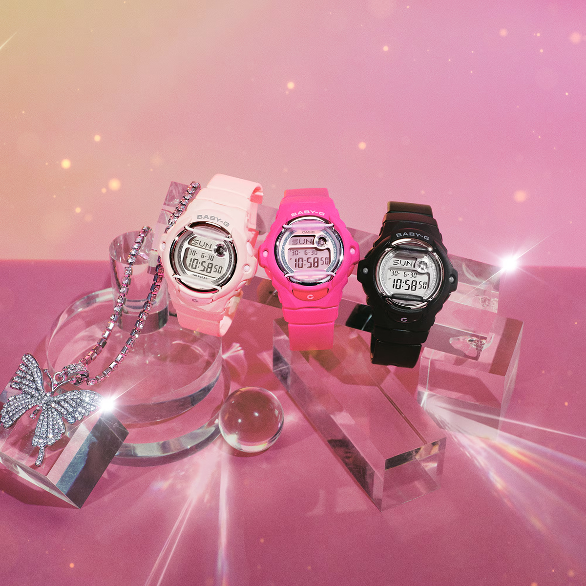 5月15日発売 BABY-G グリッターダイヤル BG-169KB-1JF レディース 腕時計 電池式 デジタル 樹脂バンド フロントプロテクター ブラック 国内正規品 カシオの画像
