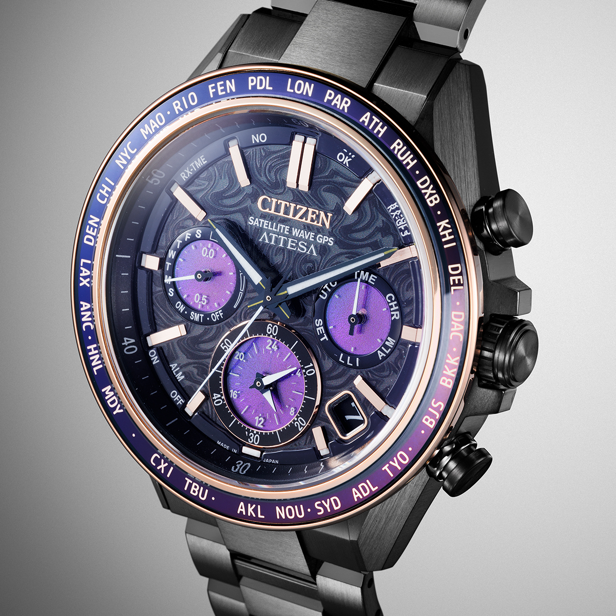 【稼働・新品未使用】テンデンス ラインストーン クロノグラフ クォーツ パープル ATTESA（CITIZEN） 10月1日発売/予約 シチズン アテッサ エコ