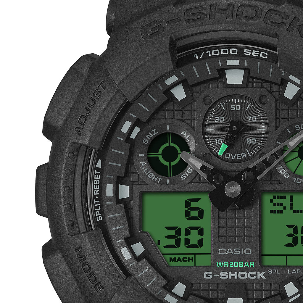 G-SHOCK ブラック&エレクトログリーン GA-100BEG-1AJF メンズ 腕時計