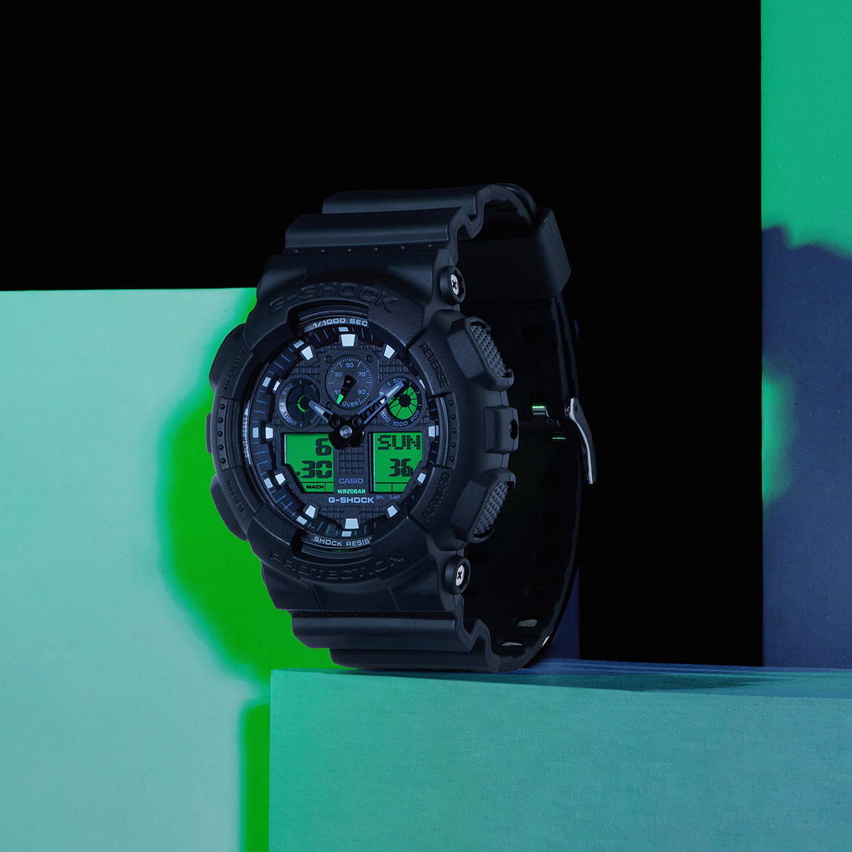 G-SHOCK ブラック&エレクトログリーン GA-100BEG-1AJF メンズ 腕時計