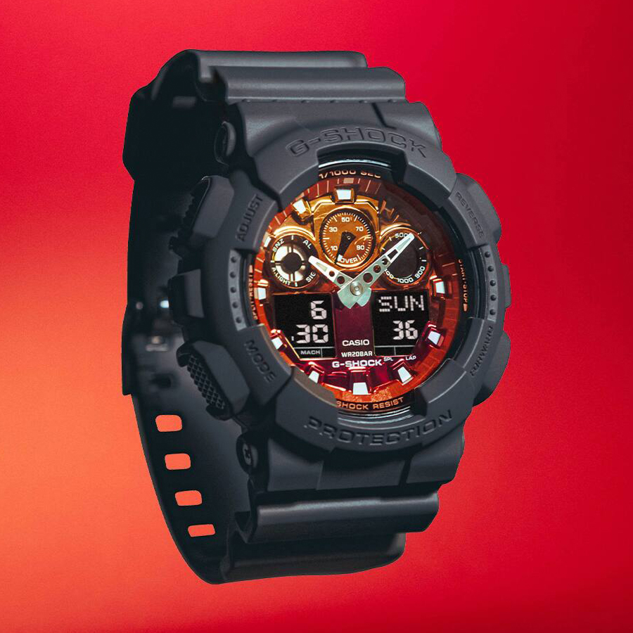 G-SHOCK 電池新品 GA-100L オレンジ　ブラック 2色ベルト G-SHOCK フレイムインサイド フレイムオレンジ GA-100FL-8AJF メンズ