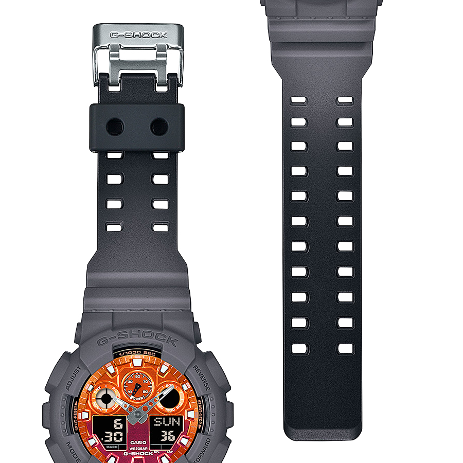 G-SHOCK 電池新品 GA-100L オレンジ　ブラック 2色ベルト G-SHOCK フレイムインサイド フレイムオレンジ GA-100FL-8AJF メンズ