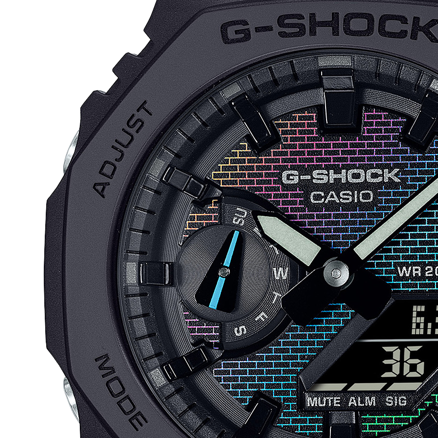 G-SHOCK レインボー ブリック ウォール GM-2100 RW-1AJF G-Shock GM2100 Rainbow Brick Wall Ana-Digi Black Silver