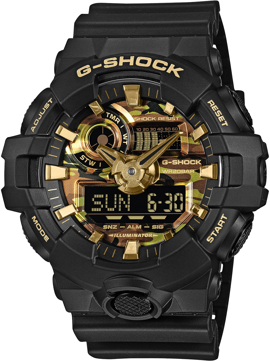 稼働 新品電池 G-SHOCK ガルフマスター ゴールドベゼル 箱説タグ付 G-SHOCK 6月19日発売 ボールドカモシリーズ カモフラージュダイヤル GA