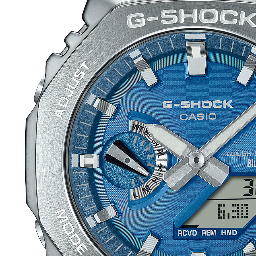 G-SHOCK メタルカバード オクタゴン GBM-2100A-2BJF メンズ 腕時計 ソーラー Bluetooth アナデジ 樹脂バンド ブルー 国内正規品 カシオ 八角形の画像