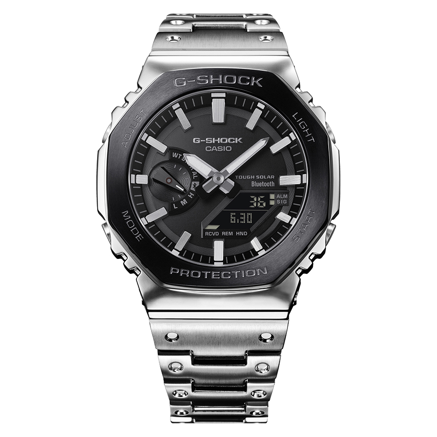 G-SHOCK フルメタル ブラックベゼル GM-B2100BT-1AJF メンズ 腕時計 ソーラー Bluetooth オクタゴン シルバー 国内正規品 カシオ 日本製の画像