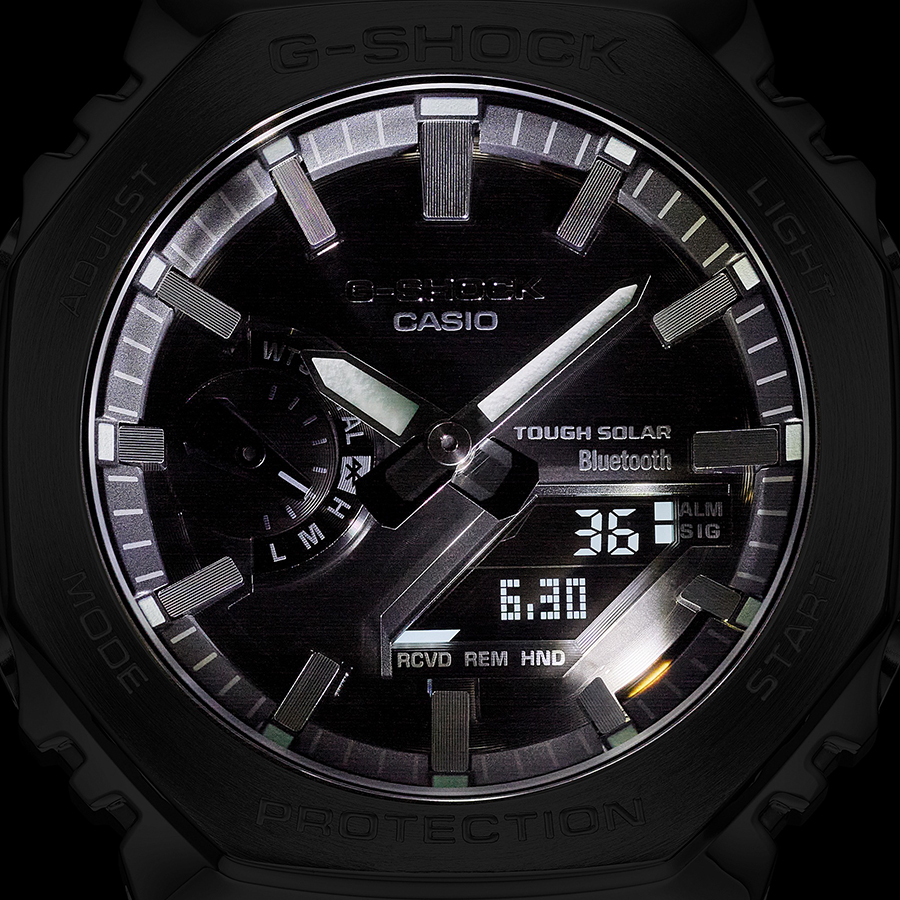 G-SHOCK フルメタル ブラックベゼル GM-B2100BT-1AJF メンズ 腕時計 ソーラー Bluetooth オクタゴン シルバー 国内正規品 カシオ 日本製の画像