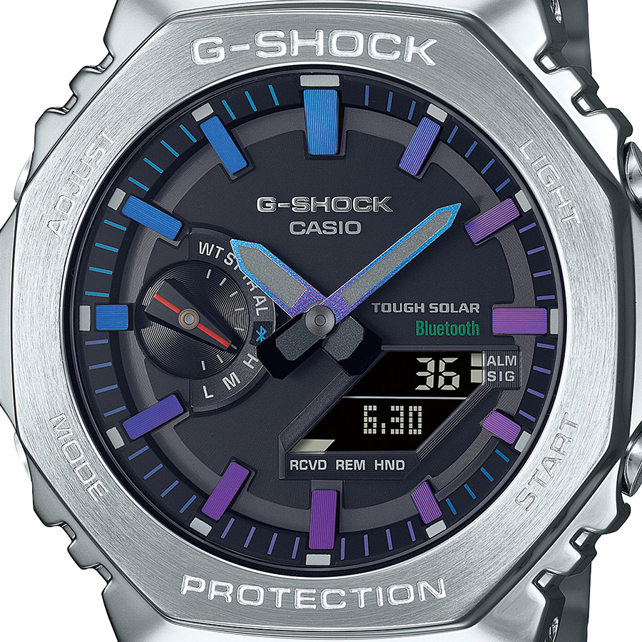 G-SHOCK フルメタル レインボーカラー アクセント GM-B2100PC-1AJF メンズ 腕時計 ソーラー Bluetooth オクタゴン シルバー 日本製 国内正規品 カシオ｜theclockhouse｜03