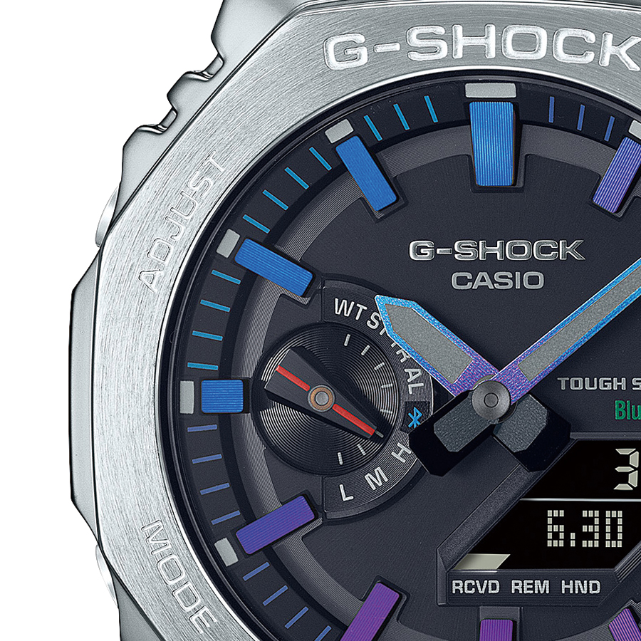 G-SHOCK フルメタル レインボーカラー アクセント GM-B2100PC-1AJF メンズ 腕時計 ソーラー Bluetooth オクタゴン シルバー 日本製 国内正規品 カシオ｜theclockhouse｜04