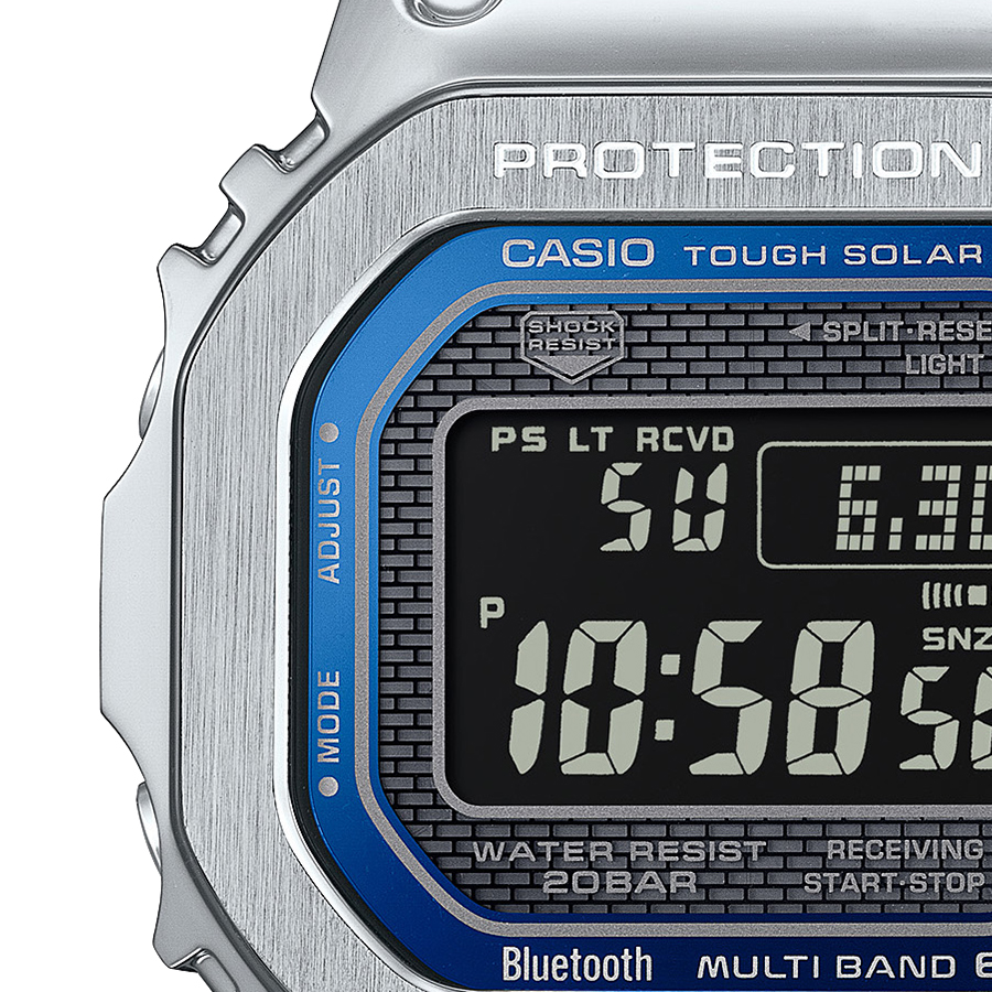 4月6日発売 G-SHOCK フルメタル ブルーアクセント GMW-B5000D-2JF メンズ 腕時計 電波ソーラー Bluetooth シルバー  反転液晶 国内正規品 カシオ 日本製