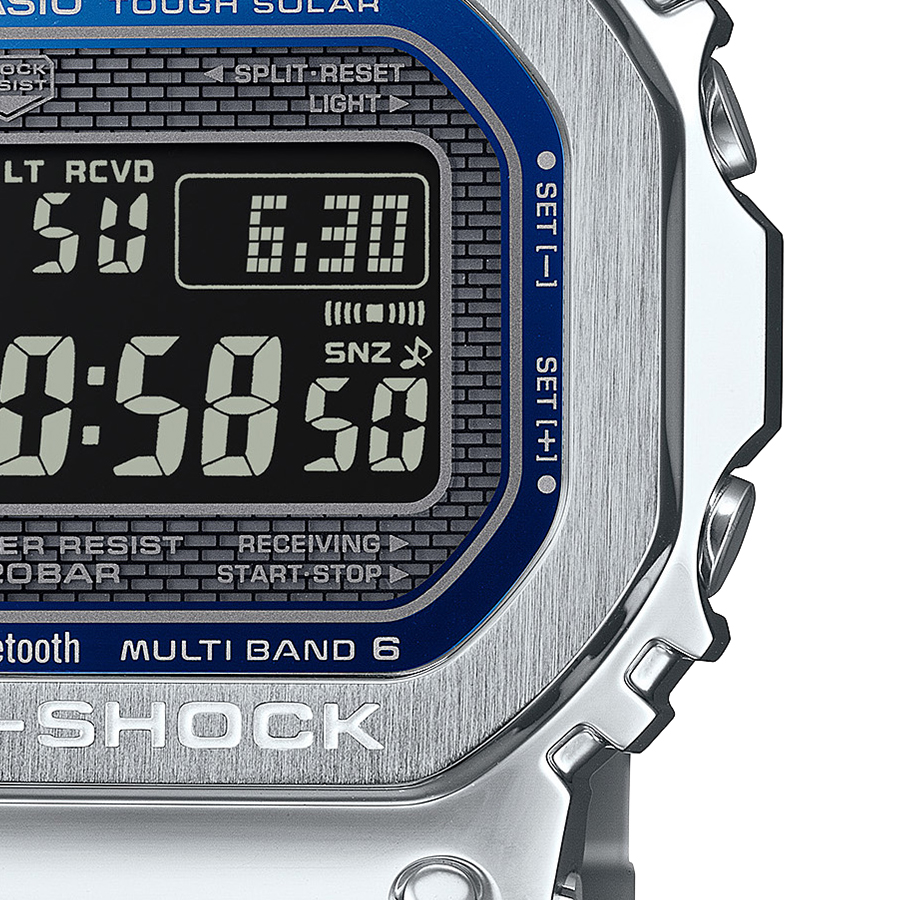 4月6日発売 G-SHOCK フルメタル ブルーアクセント GMW-B5000D-2JF メンズ 腕時計 電波ソーラー Bluetooth シルバー  反転液晶 国内正規品 カシオ 日本製