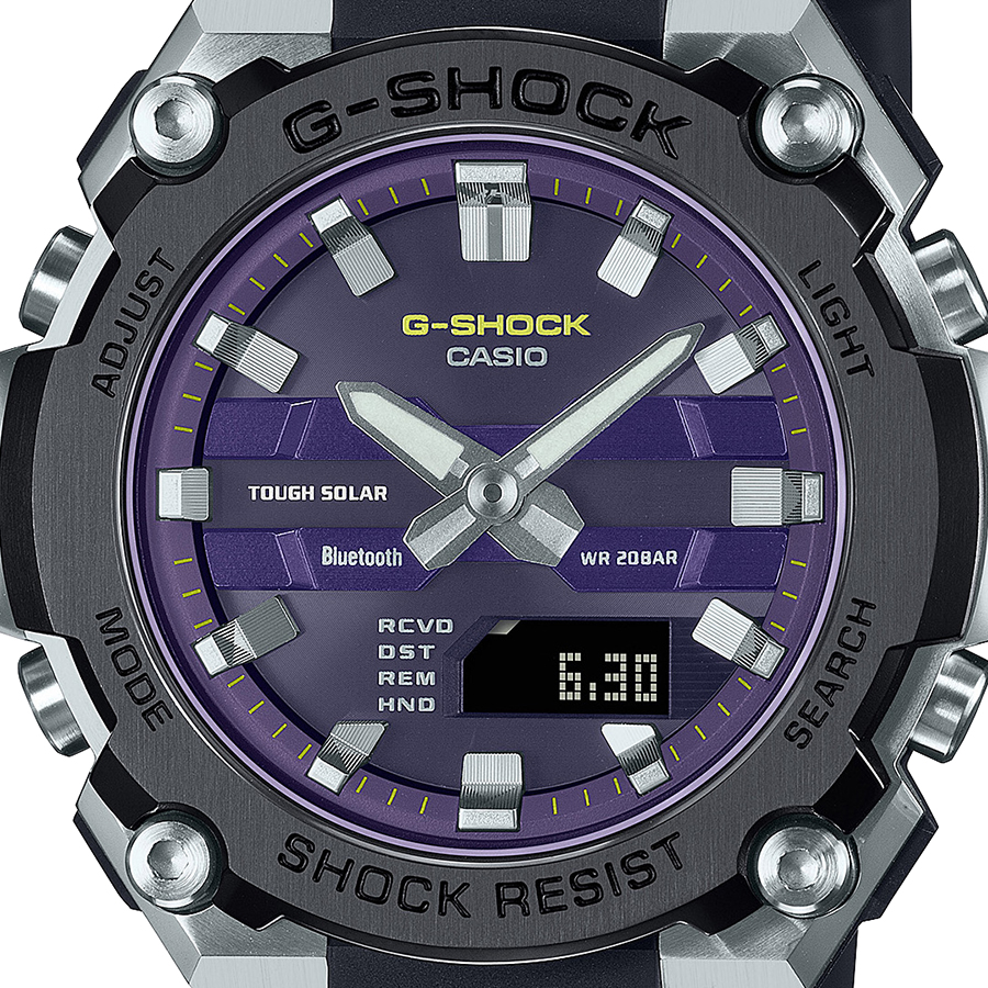 G-SHOCK G-STEEL 小型モデル GST-B600A-1A6JF メンズ 腕時計 ソーラー Bluetooth アナデジ 樹脂バンド  パープル ブラック 反転液晶 国内正規品
