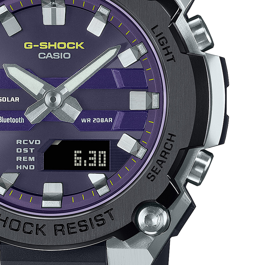 G-SHOCK G-STEEL 小型モデル GST-B600A-1A6JF メンズ 腕時計 ソーラー Bluetooth アナデジ 樹脂バンド  パープル ブラック 反転液晶 国内正規品