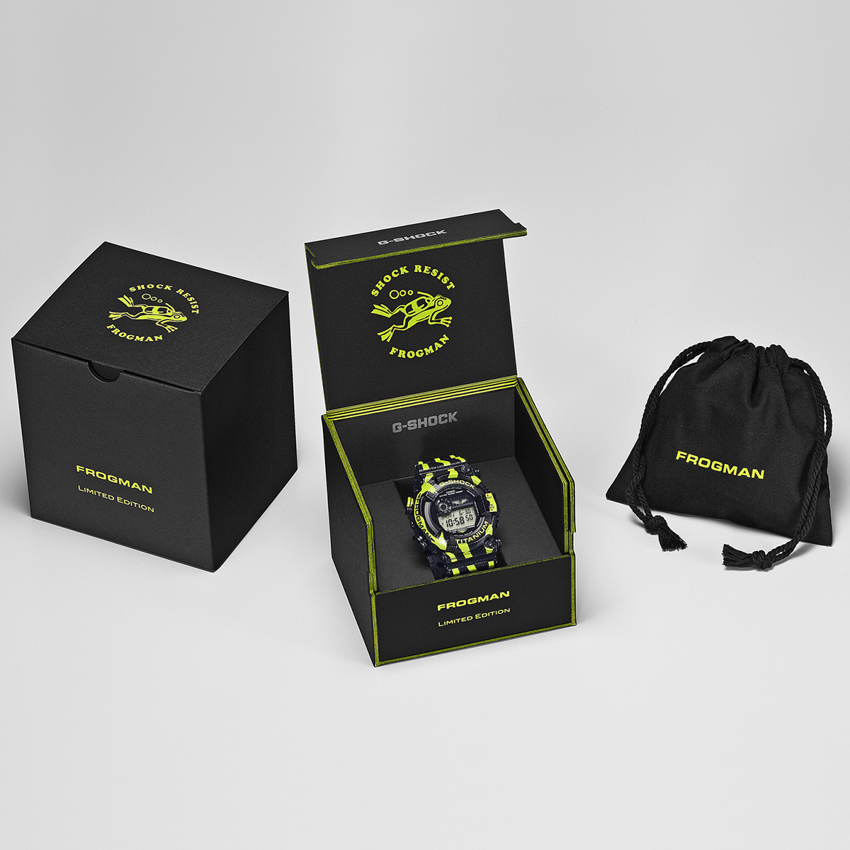 G-SHOCK フロッグマン ミスジヤドクガエル 縦縞模様 蛍光グリーン GW