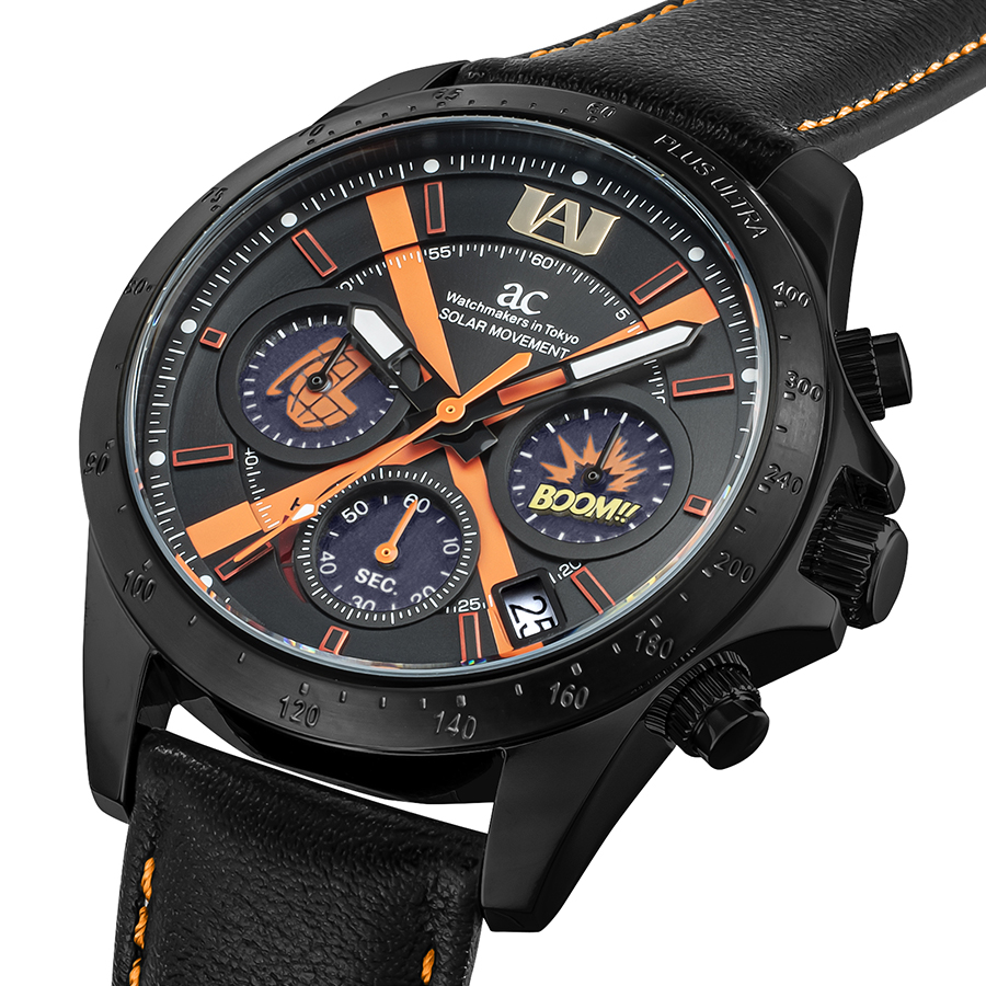 エンジェルクローバー 僕のヒーローアカデミア コラボレーションモデル 爆豪勝己 HE40-BA メンズ 腕時計 ソーラー クロノグラフ 革ベルトの画像