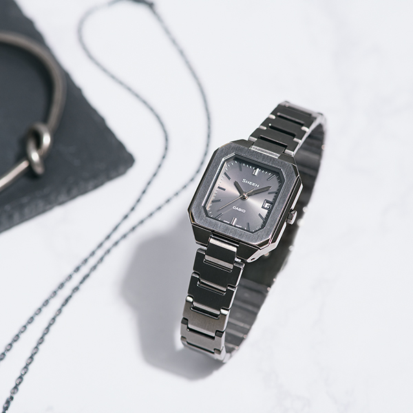 【美品】CASIO SHEEN スクエア時計 金属メッシュベルト CASIO SHEEN スクエア時計 金属メッシュベルト