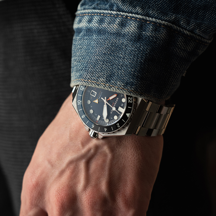 スピニカー DUMAS デュマ GMT SP-5119-22 メンズ 腕時計 機械式 自動巻き 30気圧防水 蓄光 ネイビーダイヤル 替えバント付きの画像