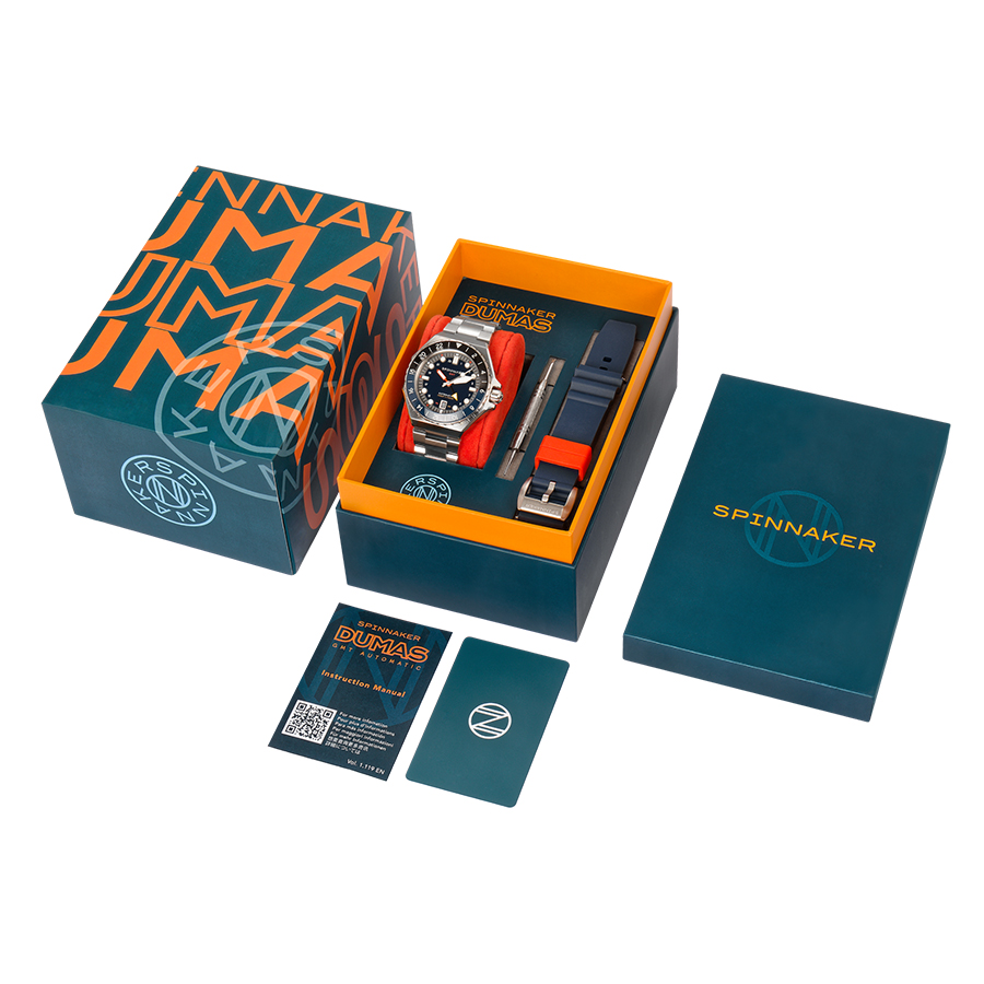 スピニカー DUMAS デュマ GMT SP-5119-22 メンズ 腕時計 機械式 自動巻き 30気圧防水 蓄光 ネイビーダイヤル 替えバント付きの画像