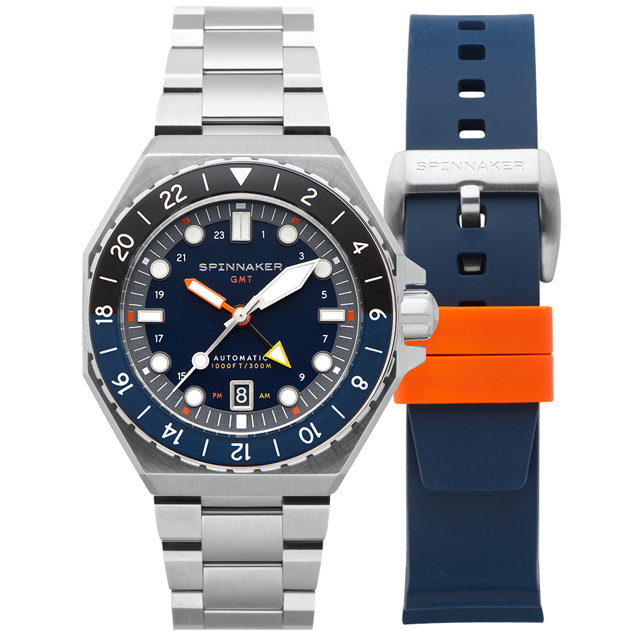 スピニカー DUMAS デュマ GMT SP-5119-22 メンズ 腕時計 機械式 自動巻き 30気圧防水 蓄光 ネイビーダイヤル 替えバント付きの画像