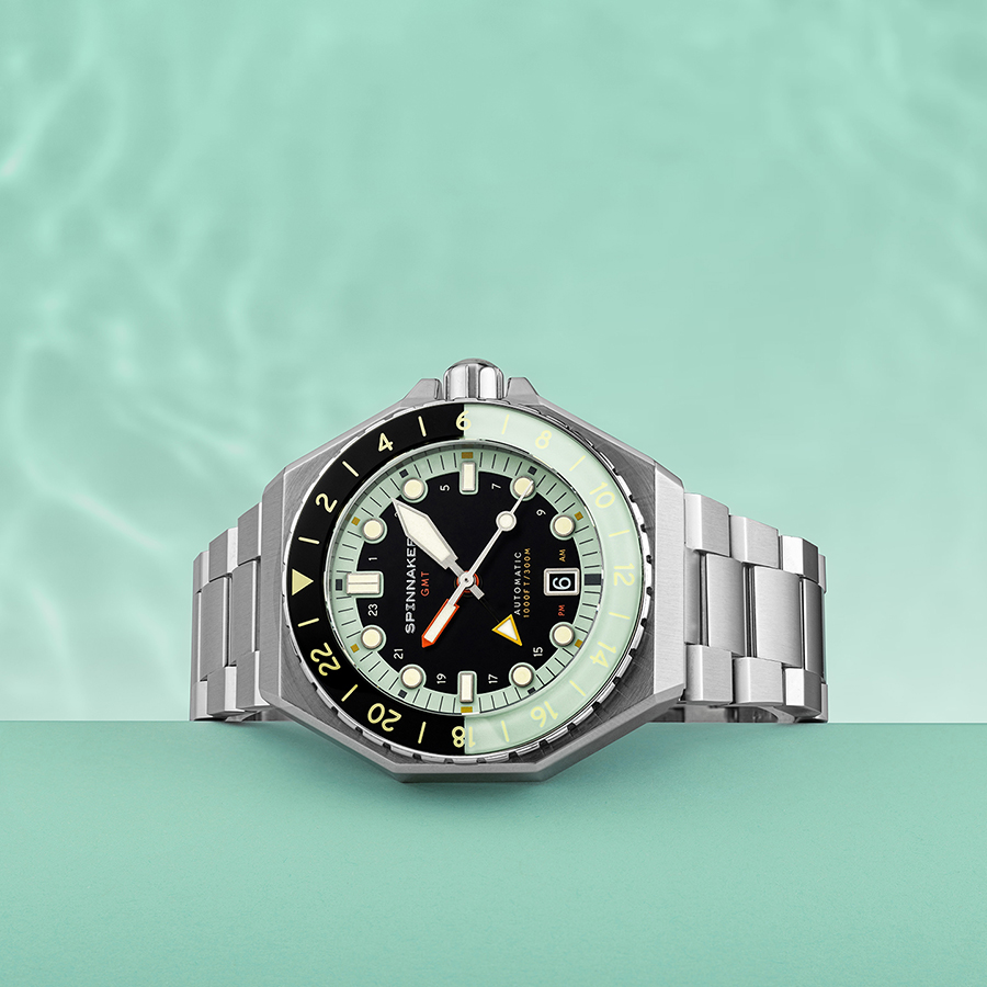 スピニカー DUMAS デュマ GMT SP-5119-33 メンズ 腕時計 機械式 自動巻き 30気圧防水 蓄光 ブラック グリーン 替えバント付きの画像