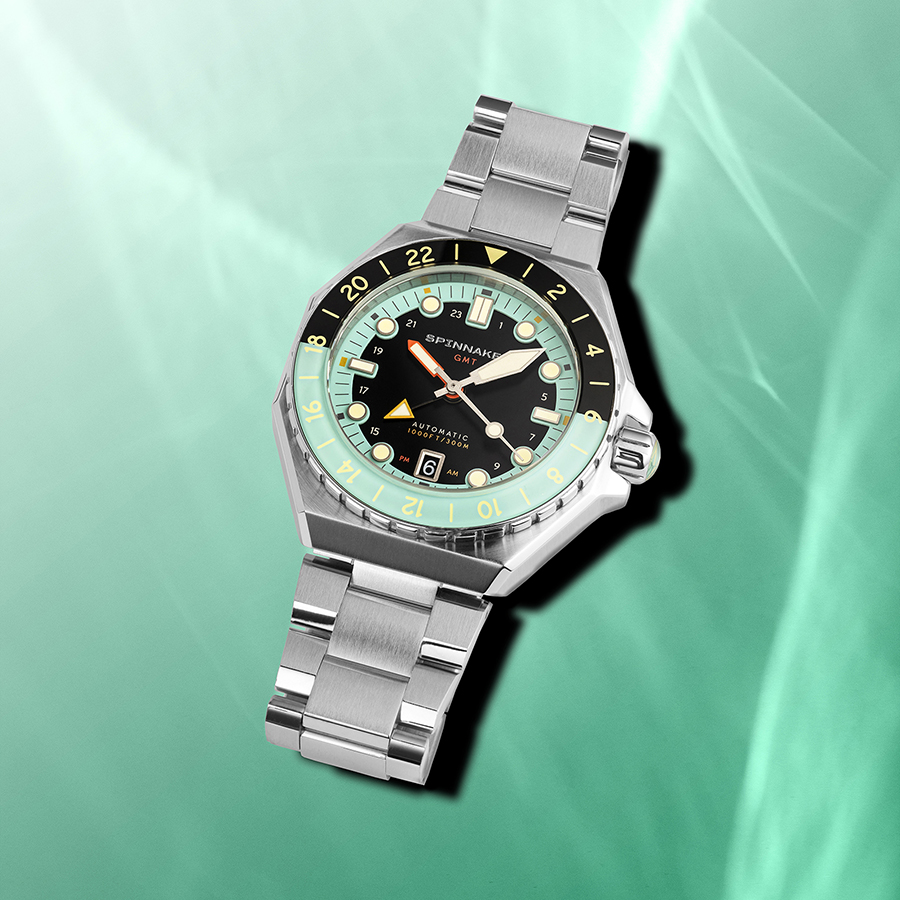 スピニカー DUMAS デュマ GMT SP-5119-33 メンズ 腕時計 機械式 自動巻き 30気圧防水 蓄光 ブラック グリーン 替えバント付きの画像