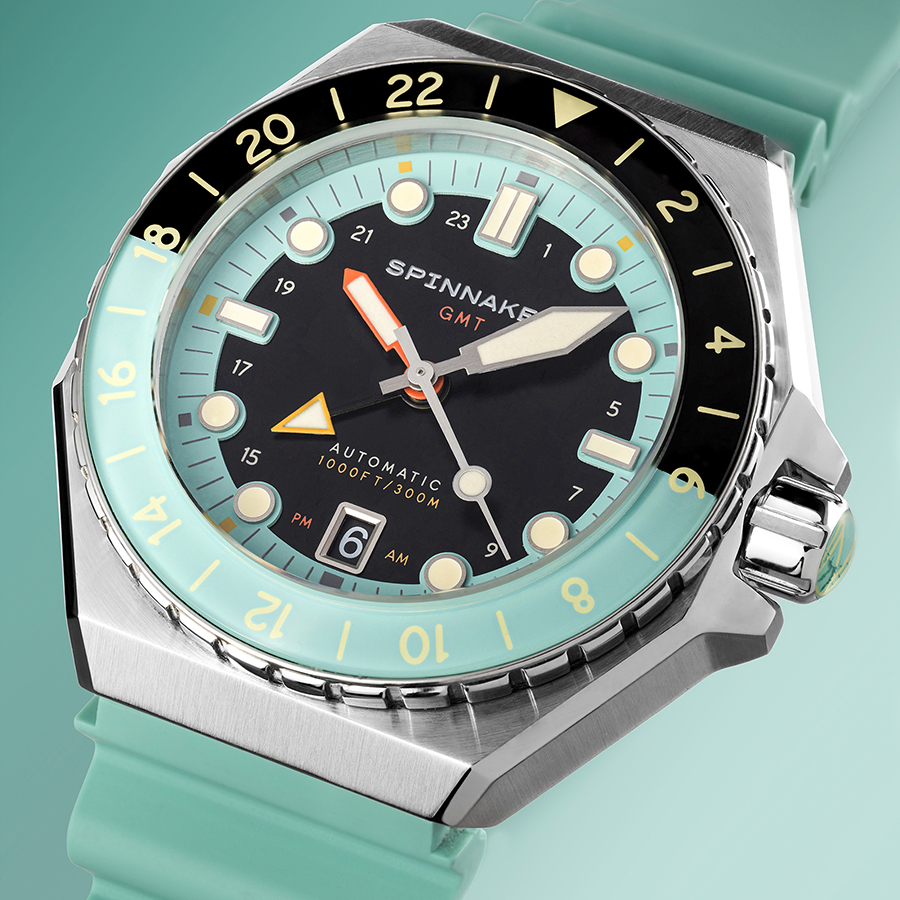 スピニカー DUMAS デュマ GMT SP-5119-33 メンズ 腕時計 機械式 自動巻き 30気圧防水 蓄光 ブラック グリーン 替えバント付きの画像