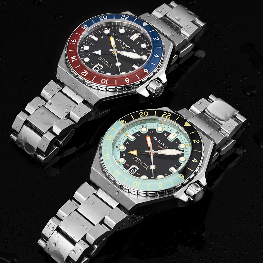 スピニカー DUMAS デュマ GMT SP-5119-33 メンズ 腕時計 機械式 自動巻き 30気圧防水 蓄光 ブラック グリーン 替えバント付きの画像