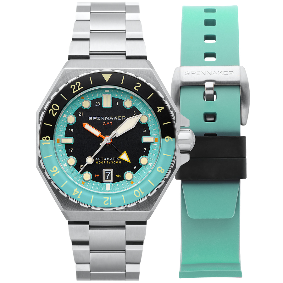 スピニカー DUMAS デュマ GMT SP-5119-33 メンズ 腕時計 機械式 自動巻き 30気圧防水 蓄光 ブラック グリーン 替えバント付きの画像