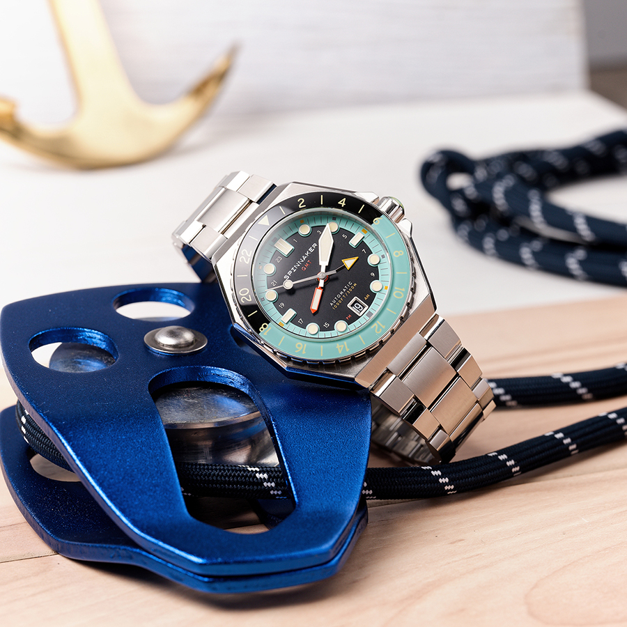 スピニカー DUMAS デュマ GMT SP-5119-33 メンズ 腕時計 機械式 自動巻き 30気圧防水 蓄光 ブラック グリーン 替えバント付きの画像