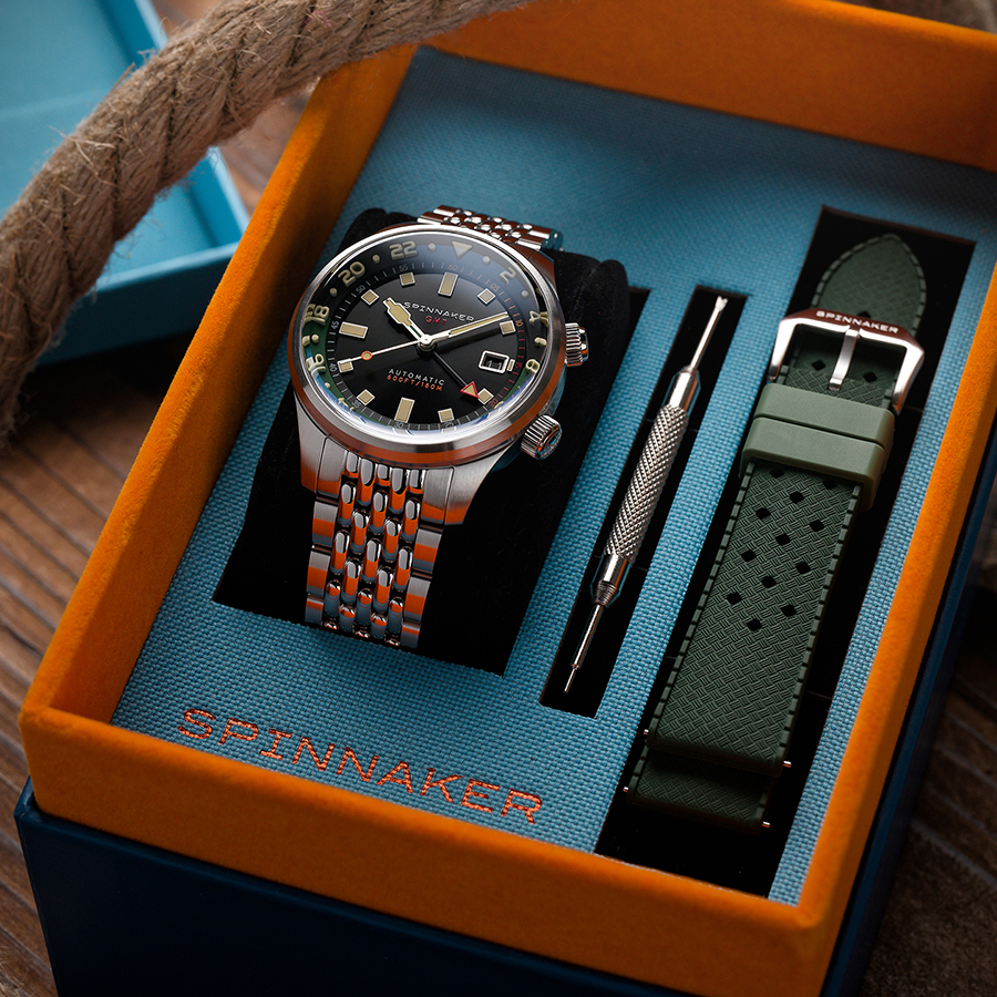 スピニカー ブラッドナー GMT オートマチック SP-5121-44 メンズ 腕時計 メカニカル 自動巻 ブラックダイヤル 替えバンド付きの画像
