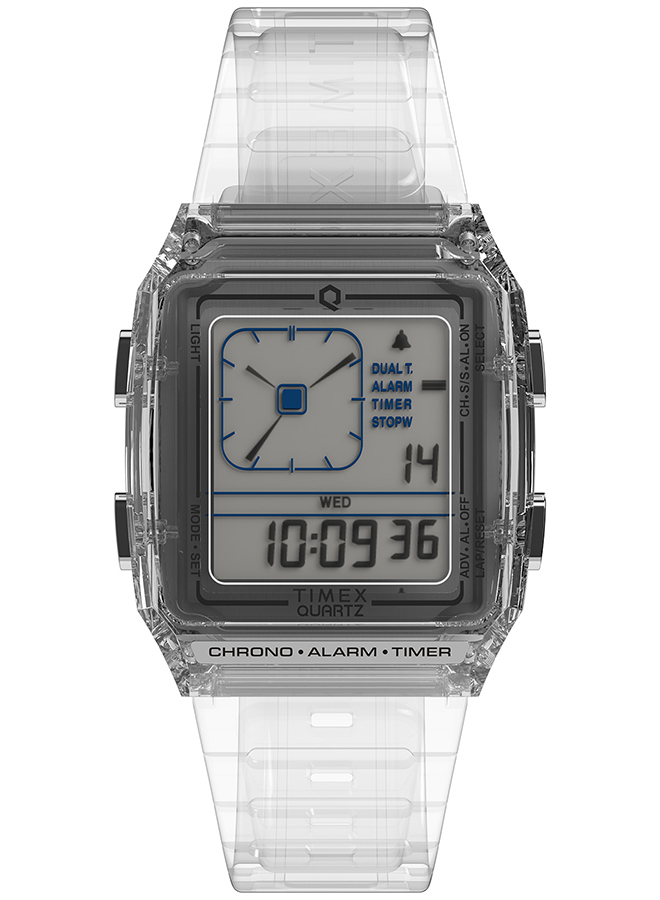 4月19日発売 タイメックス Q LCA トランスパレント TW2W45200 メンズ レディース 腕時計 電池式 デジアナ スケルトン クリア｜theclockhouse｜02