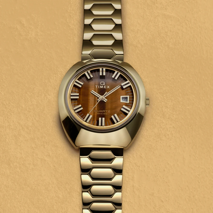 タイメックス Q TIMEX 1972 タイムマシン 復刻モデル TW2Y45200 メンズ 腕時計 クオーツ 電池式 タイガーアイダイヤル ゴールド メタルバンドの画像