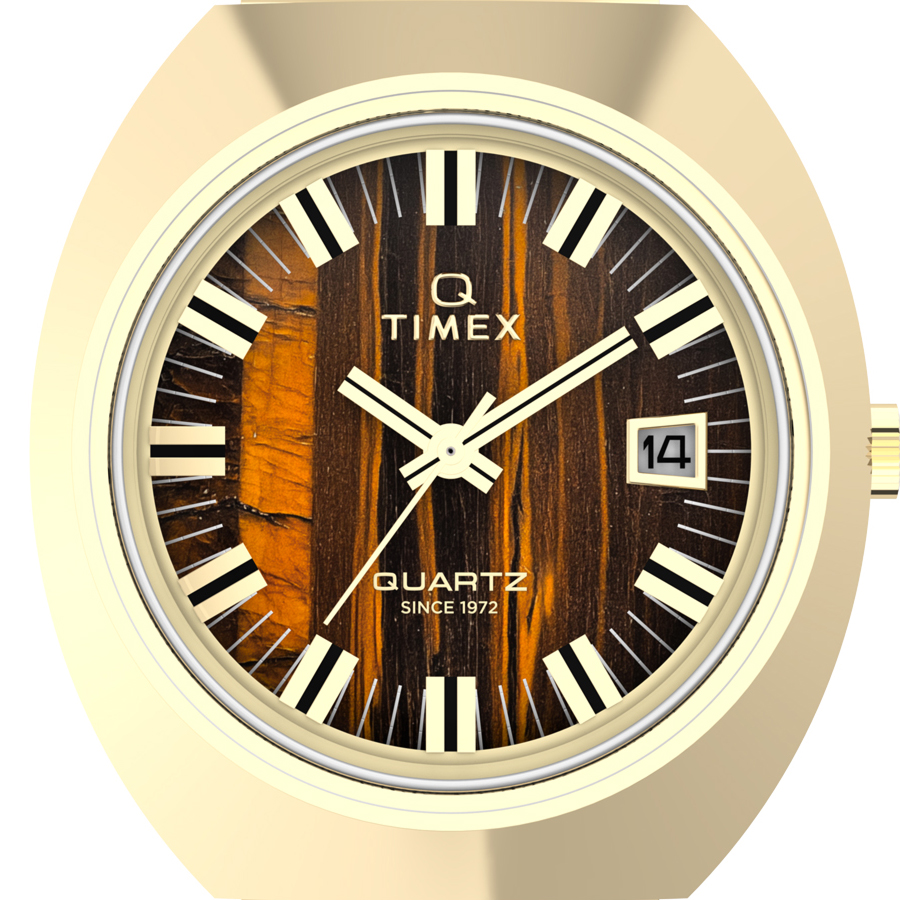 タイメックス Q TIMEX 1972 タイムマシン 復刻モデル TW2Y45200 メンズ 腕時計 クオーツ 電池式 タイガーアイダイヤル ゴールド メタルバンドの画像