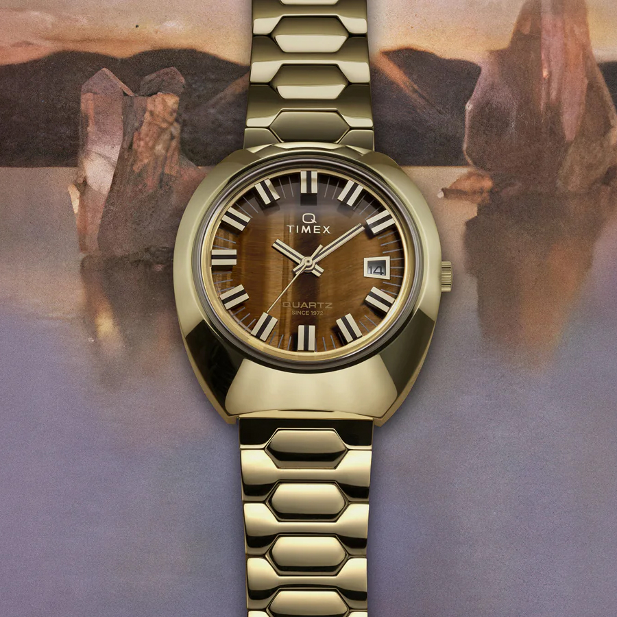 タイメックス Q TIMEX 1972 タイムマシン 復刻モデル TW2Y45200 メンズ 腕時計 クオーツ 電池式 タイガーアイダイヤル ゴールド メタルバンドの画像